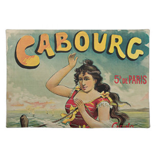 Cabourg, France Beach Resort, Vintage Travel Art Cloth Placemat