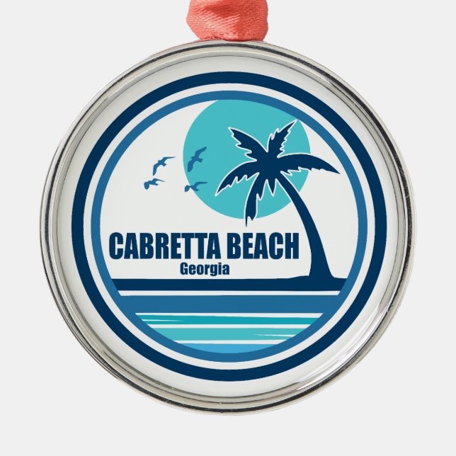 Cabretta Beach Georgia Palm Tree Birds Metal Ornament (Front)