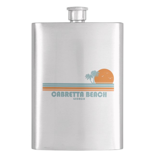 Cabretta Beach Sapelo Island Georgia Sun Palm Tree Flask (Front)