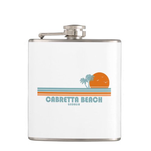 Cabretta Beach Sapelo Island Georgia Sun Palm Tree Flask