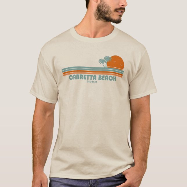 Cabretta Beach Sapelo Island Georgia Sun Palm Tree T-Shirt (Front)
