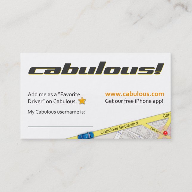 Cabulous Business Card for Drivers (Front)