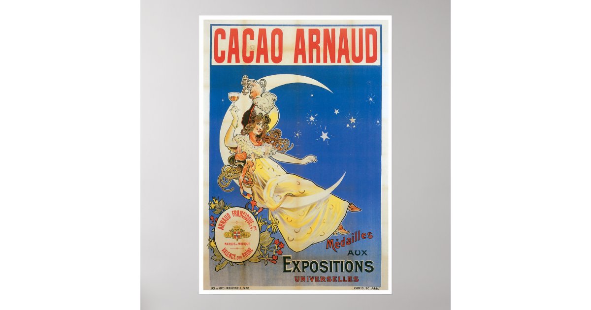 Cacao Arnaud Vintage Chocolate Drink Ad Art Poster