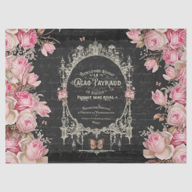 Cacao Chaud et Roses Pink Butterflies Decoupage Tissue Paper (Front)