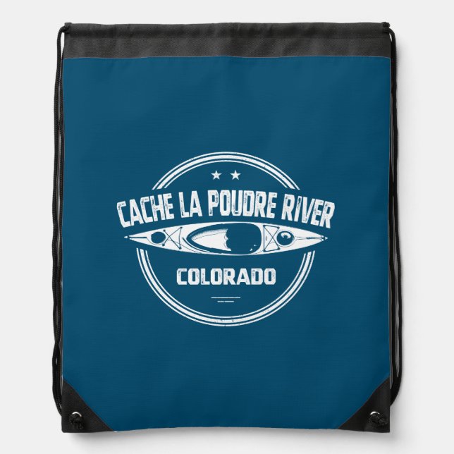 Cache la Poudre River Colorado Kayaking Drawstring Bag (Front)