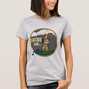 CACHE ON! GEOCACHING CHICK GIRL BRUNETTE T-Shirt