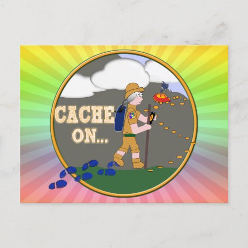 CACHE ON GEOCACHING GRANNY GREY HAIR POSTCARD