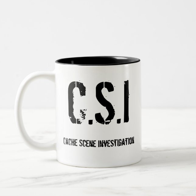 Cache Scene Investigation, C.S.I. Two-Tone Coffee Mug (Left)