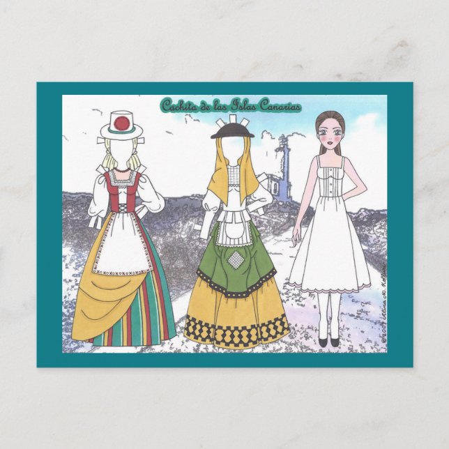 Cachita of the Canary Islands Paper Doll Postcard (Front)