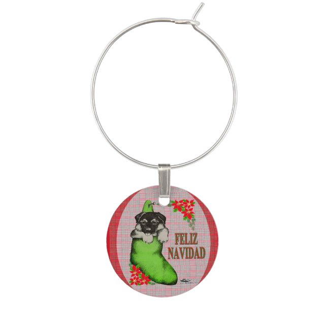 Cachorrito Feliz Navidad Wine Glass Charm (Front)
