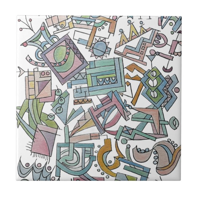 Cacophony-Whimsical Abstract Geometric Art Ceramic Tile (Front)
