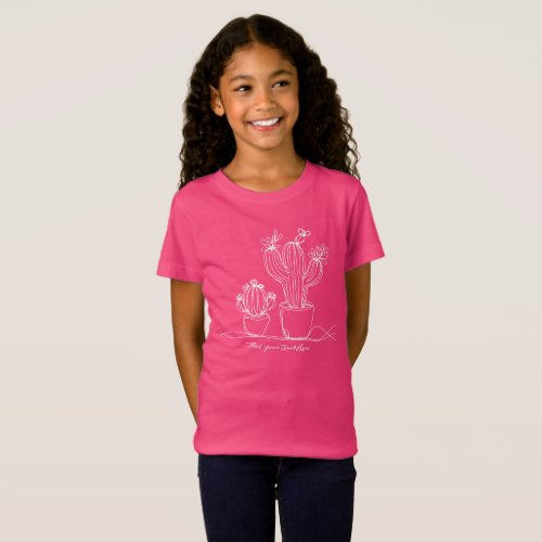 Cacti Abstract White Line Art Personalized Text T_Shirt