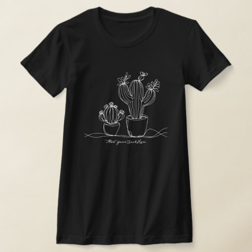 Cacti Abstract White Line Art Personalized Text T_Shirt