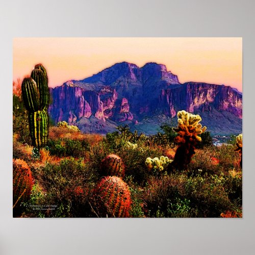 Cacti And Purple Mountain Arizona Desert 14x11 Poster