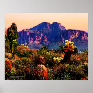 Cacti And Purple Mountain At Dusk Sonoran Desert Poster