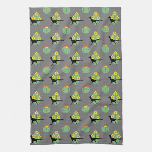 Cacti And Roadrunners Kitchen Towel (Vertical)