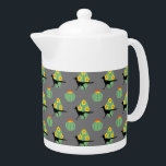 Cacti And Roadrunners Teapot<br><div class="desc">This design pattern features Roadrunner bird silhouettes and cacti with yellow flowers. Inspired by the natural environment in a desert</div>