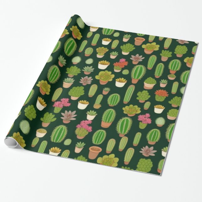 Cacti and Succulent Wonderland Wrapping Paper (Unrolled)