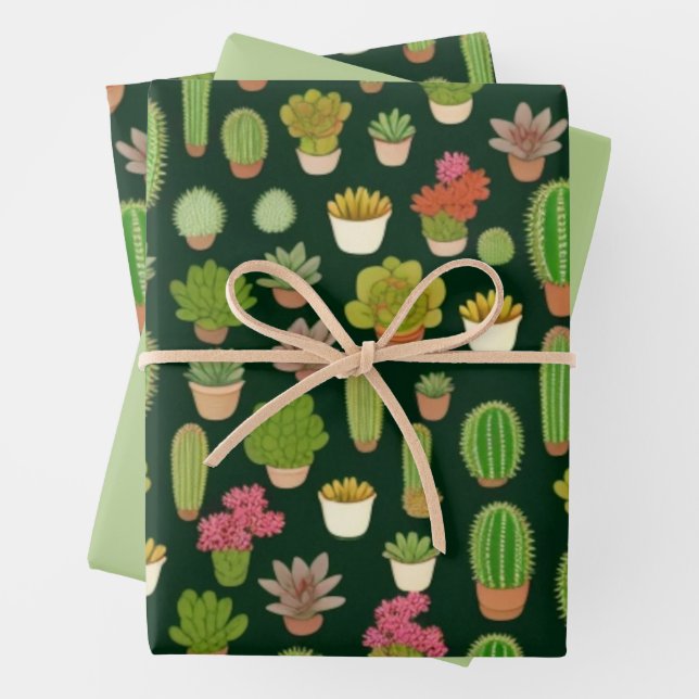 Cacti and Succulent Wonderland Wrapping Paper Sheets (In situ)