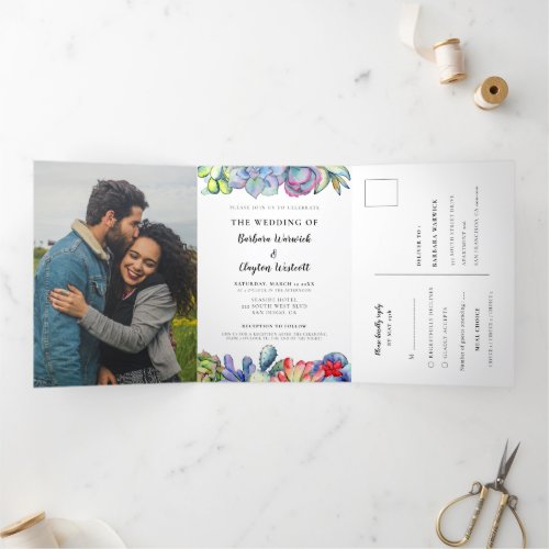 Cacti and succulents watercolor All in one wedding Tri_Fold Invitation