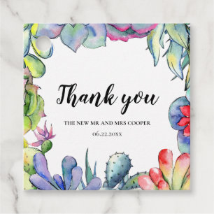 Cacti and succulents watercolor wedding favor tags