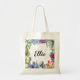 Cacti and succulents watercolor wedding tote bag