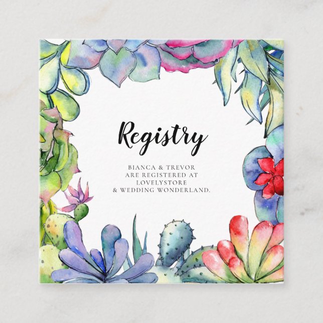 Cacti and succulents wedding registry card (Front)