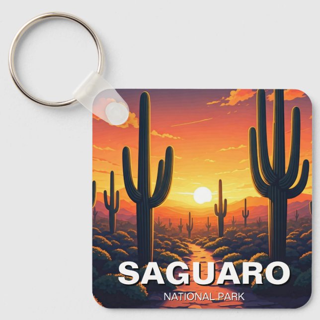 Cacti at Saguaro National Park Souvenir Keychain (Front)