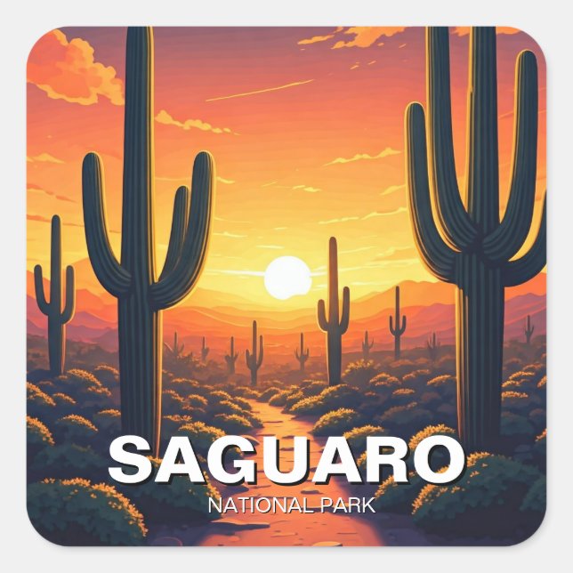 Cacti at Saguaro National Park Souvenir Square Sticker (Front)