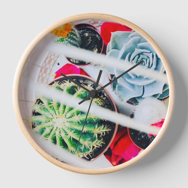 Cacti & Birdcage Round Wall Clock (Front)