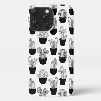 Cacti Black Line Art Pattern iPhone 13 Pro Case