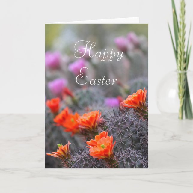 Cacti Blooms Happy Easter Holiday Card (Front)