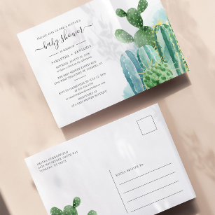 Cacti Botanical Couples Baby Shower Watercolor Invitation Postcard