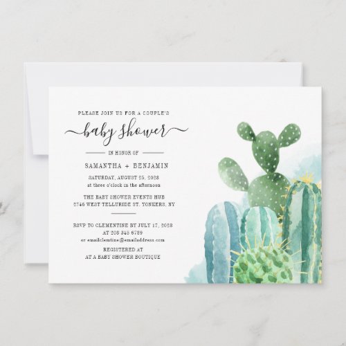 Cacti Botanical Watercolor Couples Baby Shower  Invitation