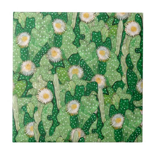 Cacti Cactus Succulent Flowers Camouflage Pattern Ceramic Tile