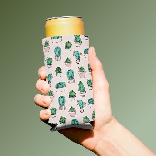 Cacti Cactus Succulent Pattern Seltzer Can Cooler