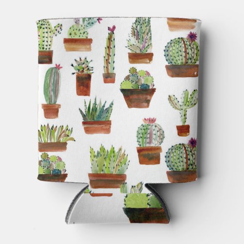 Cacti Charm Watercolor Succulent Texture Can Cooler