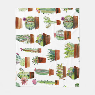 Cacti Charm: Watercolor Succulent Texture. Fleece Blanket