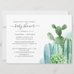 Cacti Couples Baby Shower Succulent Watercolor Invitation