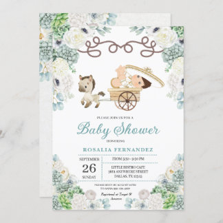Cacti Floral Mexican Baby Boy Charro Baby Shower Invitation