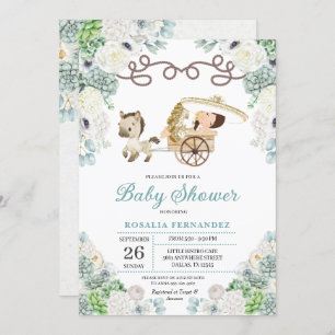 Cacti Floral Mexican Baby Girl Charra Baby Shower Invitation