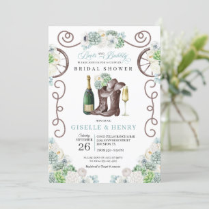 Cacti Floral Western Boots & Bubbly Bridal Shower Invitation
