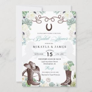 Cacti Floral Western Cowboy Boots Bridal Shower Invitation
