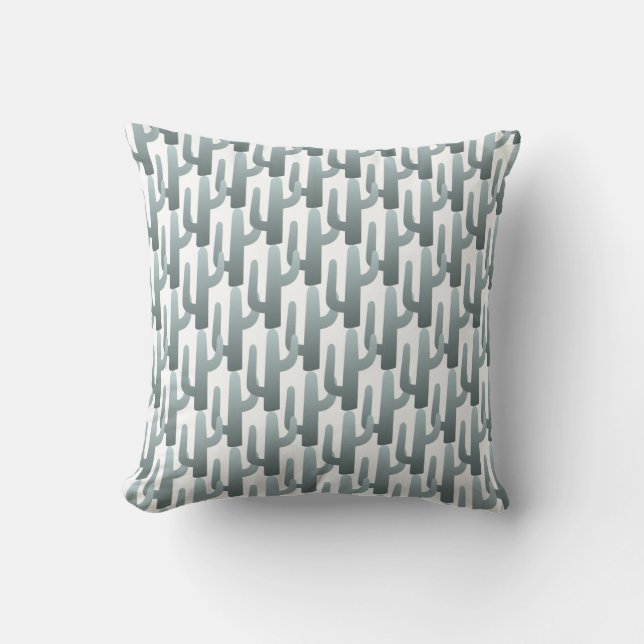 Cacti Grey Blue Throw Pillow (Front)