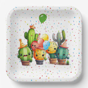 Cacti Group with Party Confetti Paper Plates