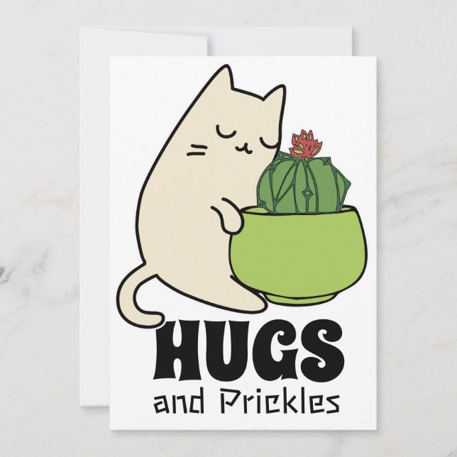 Cacti hugging Cat hugs and prickles Holiday Card (Front)