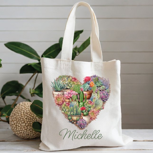 Cacti In A Heart Shape With Name Tote Bag (Creator Uploaded)