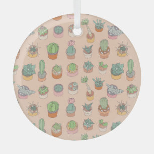 Cacti in pots, vintage pattern. glass ornament