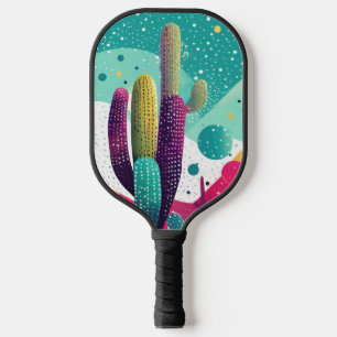Cacti in vibrant colors pickleball paddle
