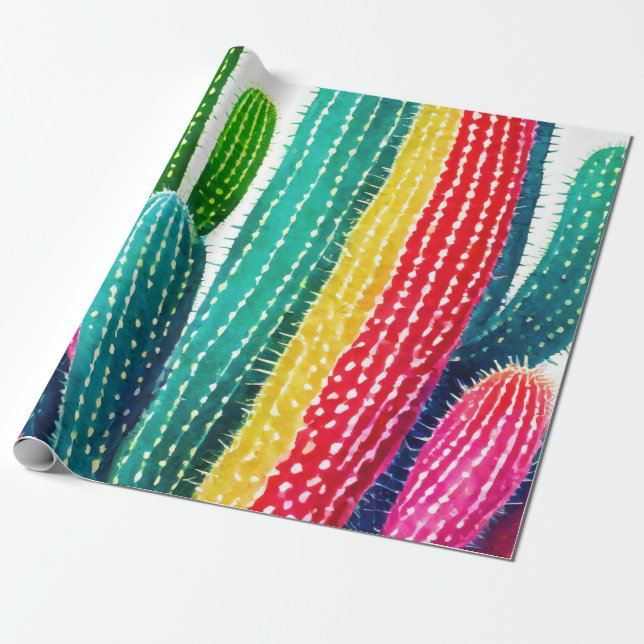 Cacti in vibrant colors  wrapping paper (Unrolled)